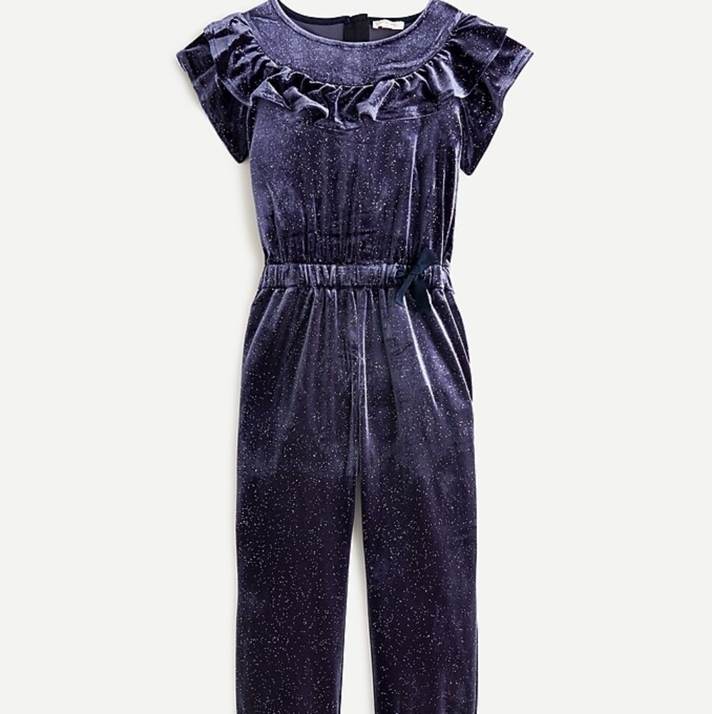 J. Crew Velvet Ruffle Jumpsuit in Sparkle Velvet